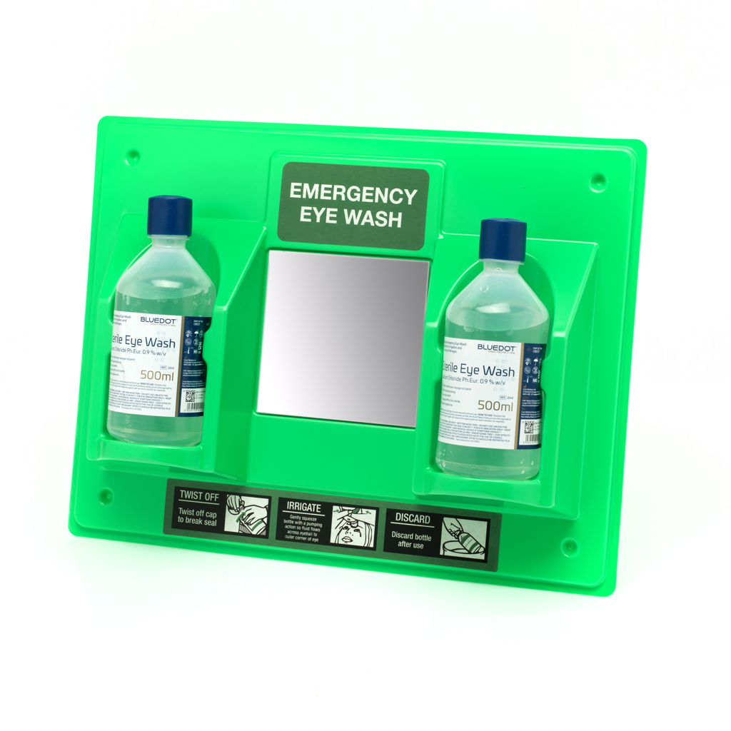EYE WASH STATION C/W MIRROR and SOLUTION