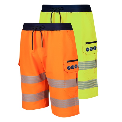 [TR236] FGXeco HI-VIS BREATHABLE STRETCH CARGO SHORTS